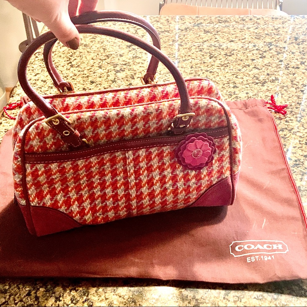 Vintage Y2K Coach Houndstooth Poppy Flower Satchel Bag